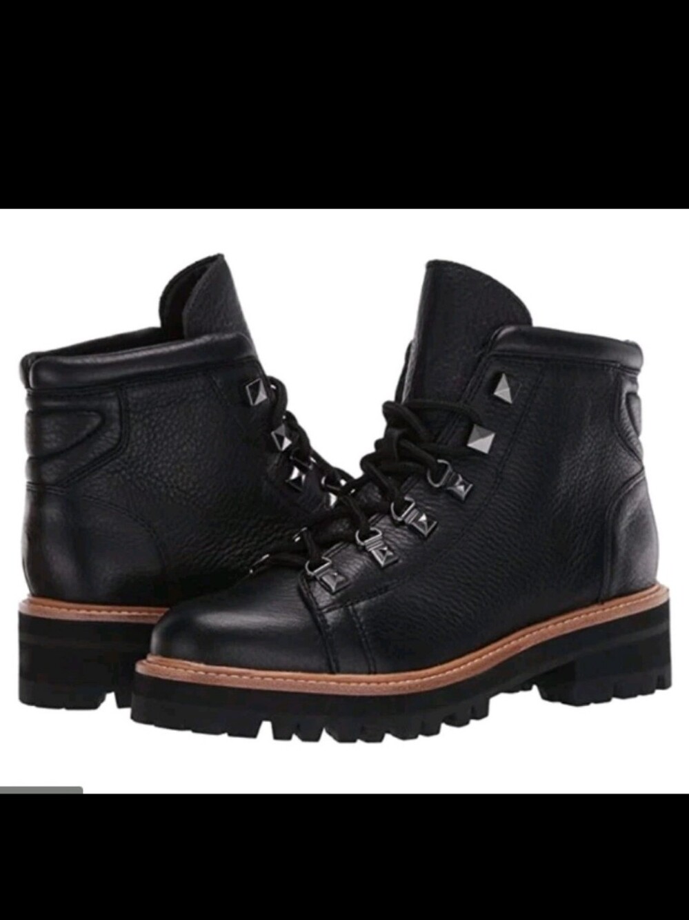 Marc Fisher Black Leather Studded Lace Up Boots, Size 6